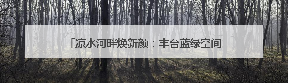 凉水河畔焕新颜：丰台蓝绿空间让“全时段微度假”触手可及