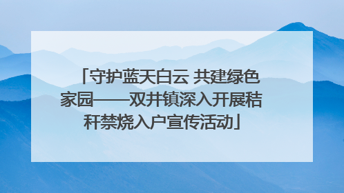 守护蓝天白云 共建绿色家园——双井镇深入开展秸秆禁烧入户宣传活动