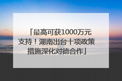 最高可获1000万元支持！湖南出台十项政策措施深化对德合作