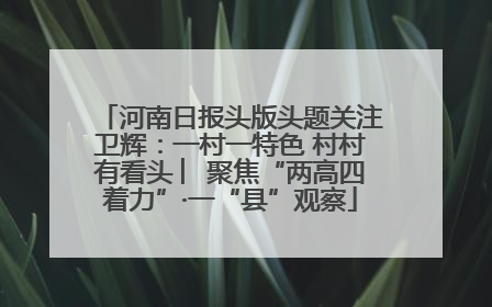 河南日报头版头题关注卫辉：一村一特色 村村有看头 ︳聚焦“两高四着力”·一“县”观察